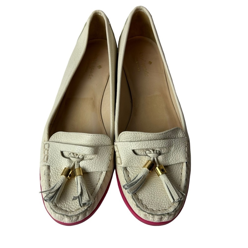 Kate Spade Women’s Loafers Tassel ivory Leather Shoes Size 7.5 M - Picture 6 of 8